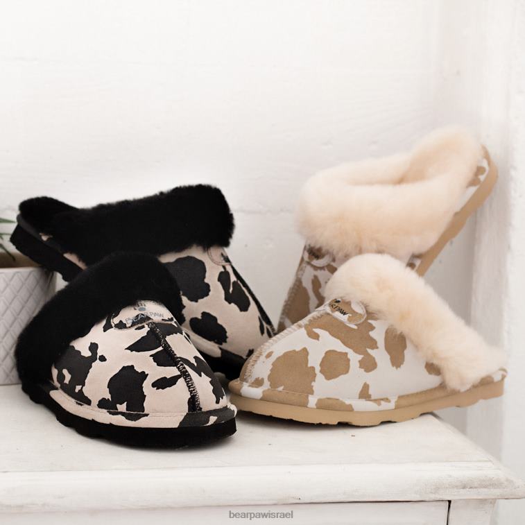 BEARPAW נשים לוקי אקזוטי XB6J265 נעלי בית הדפס פרה שזוף