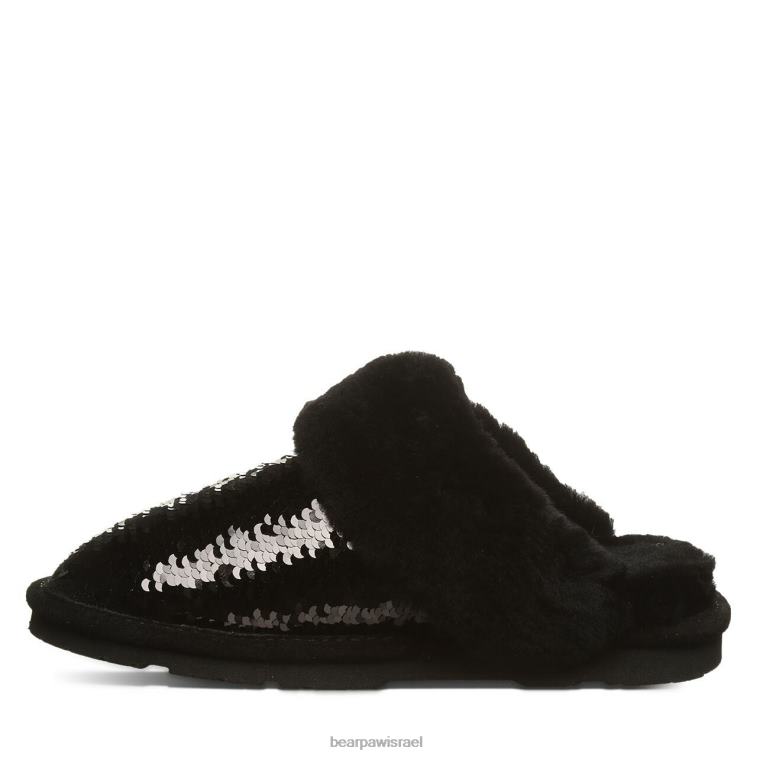 BEARPAW נשים לוקי אקזוטי XB6J314 נעלי בית פאייטים שחורים