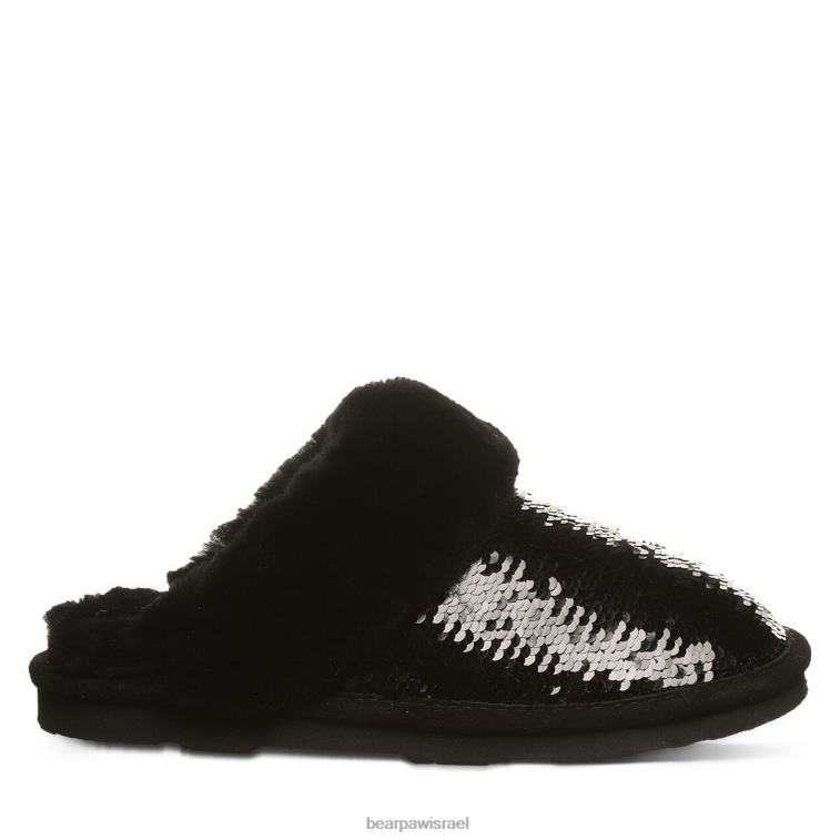 BEARPAW נשים לוקי אקזוטי XB6J314 נעלי בית פאייטים שחורים