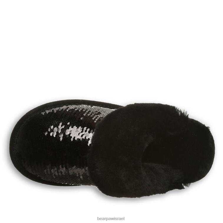 BEARPAW נשים לוקי אקזוטי XB6J314 נעלי בית פאייטים שחורים