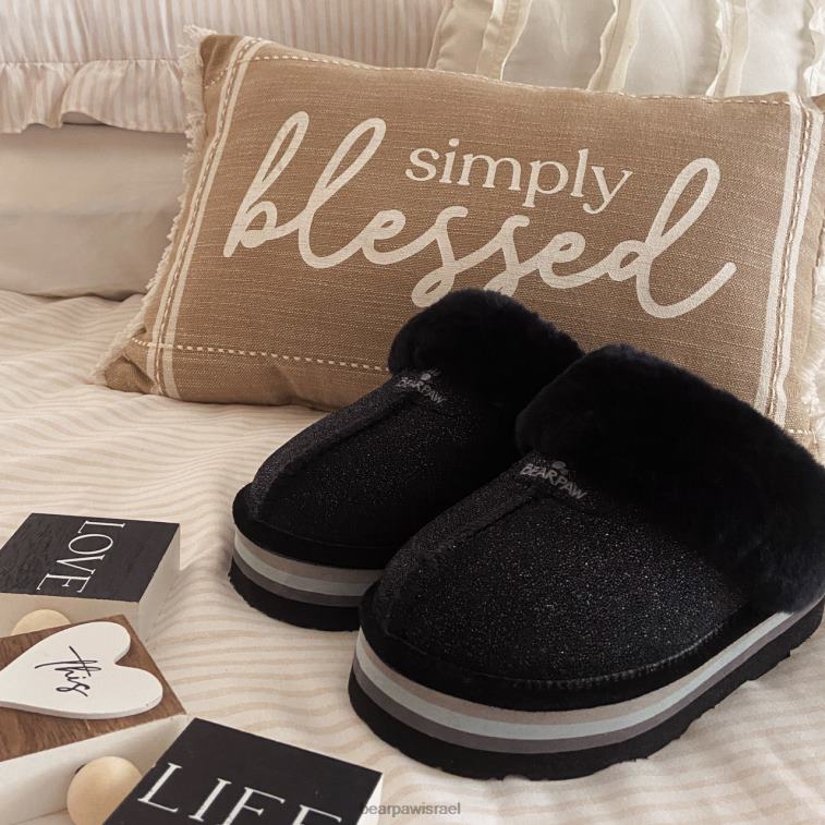 BEARPAW נשים רטרו לוקי XB6J320 נעלי בית קוויאר שחור